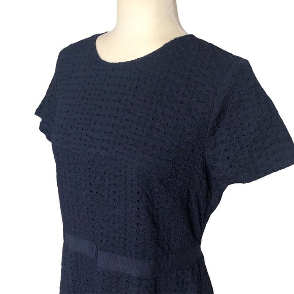 Banana Republic Dress Navy Eyelet Lace Short Sleeve Midi Tiered Womens Size 12 P - Picture 3 of 11